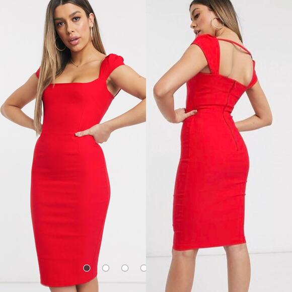 ASOS Vesper Bodycon Red Midi Dress - Picture 1 of 9
